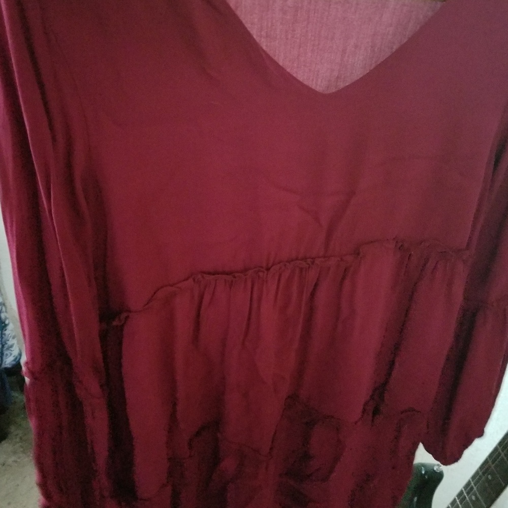 Red Long Sleeve Babydoll Ruffle Midi Dress Size S